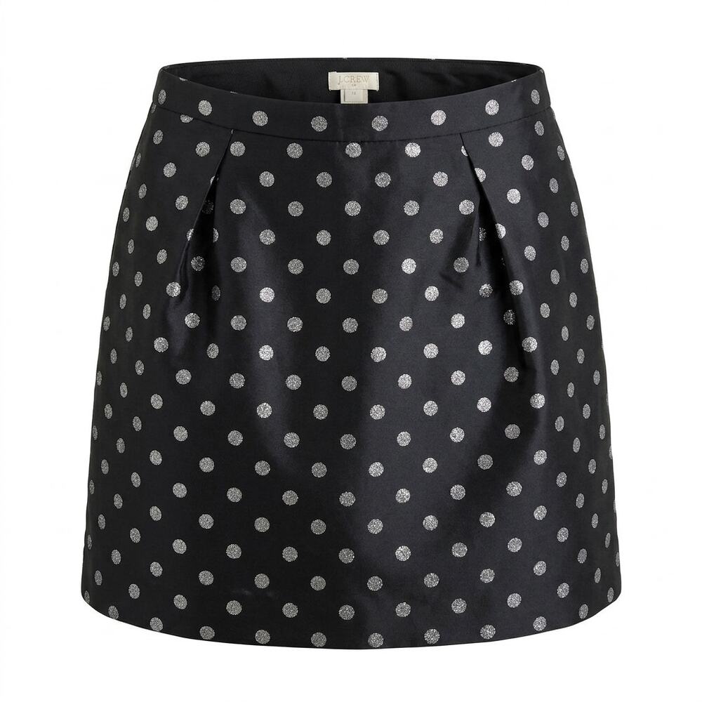 NWT J.Crew Black Polka Dot Pleated Lined Mini Skirt Women Size 14